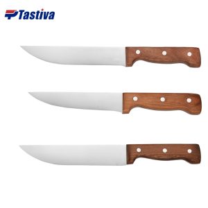Stainless Steel Meat Cutting Knives with Red Hardwood Handle