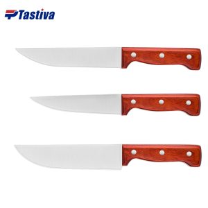 Stainless Steel Meat Cutting Knives with Red Colored Wood Handle