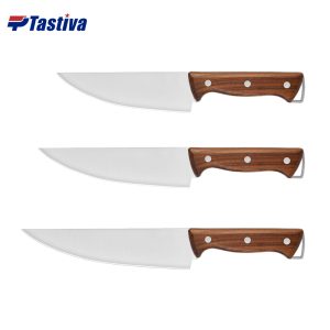 Stainless Steel Meat Cutting Knives with Red Hardwood Handle