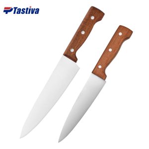 Stainless Steel Chef Knives with Red Hardwood Handle