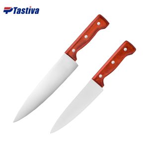 Stainless Steel Chef Knives with Red Colored Wood Handle