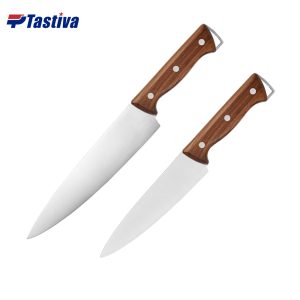 Stainless Steel Chef Knives with Red Hardwood Handle