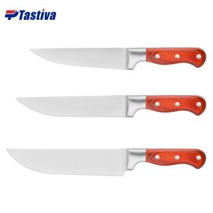 Stainless Steel Meat Cutting Knives with Red Colored Wood Handle
