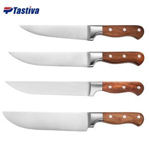 Stainless Steel Meat Cutting Knives with Red Hardwood Handle