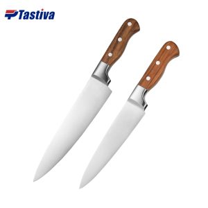 Stainless Steel Chef Knives with Red Hardwood Handle