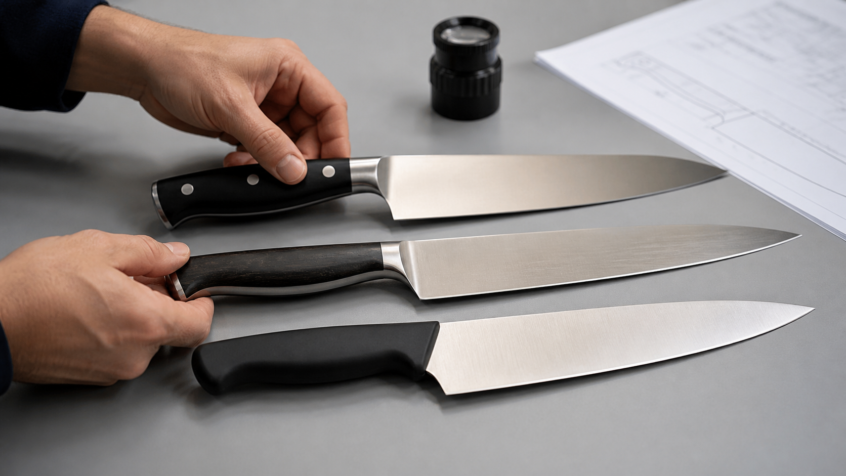 Illustration of bolster and tang features used as visual clues in knife construction.