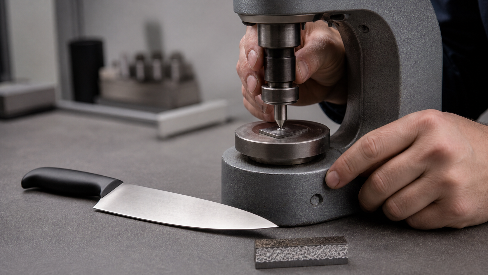 Illustration showing why hardness alone does not describe knife performance.