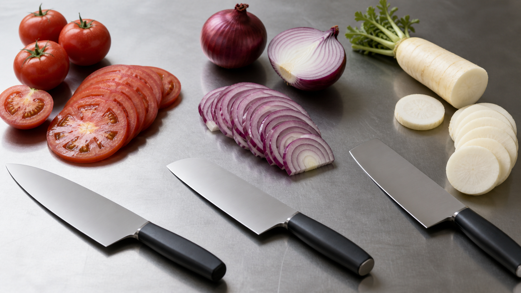 Illustration comparing knife geometry with different cutting-resistance tasks.