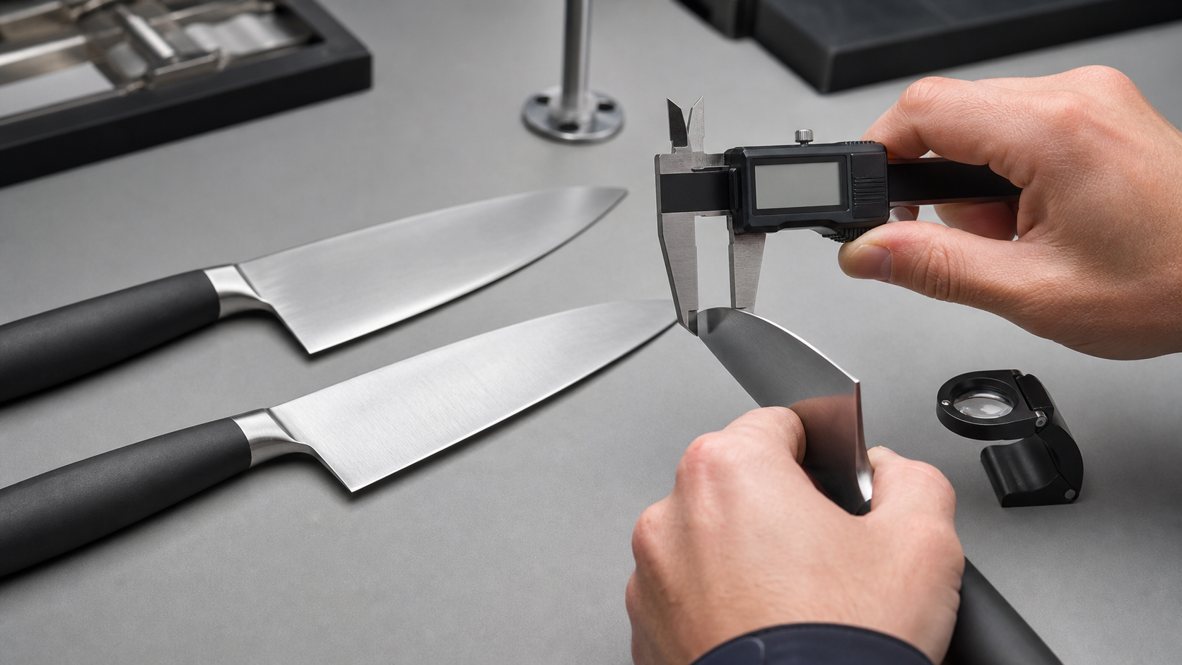 Illustration of kitchen knife blade geometry measurements.