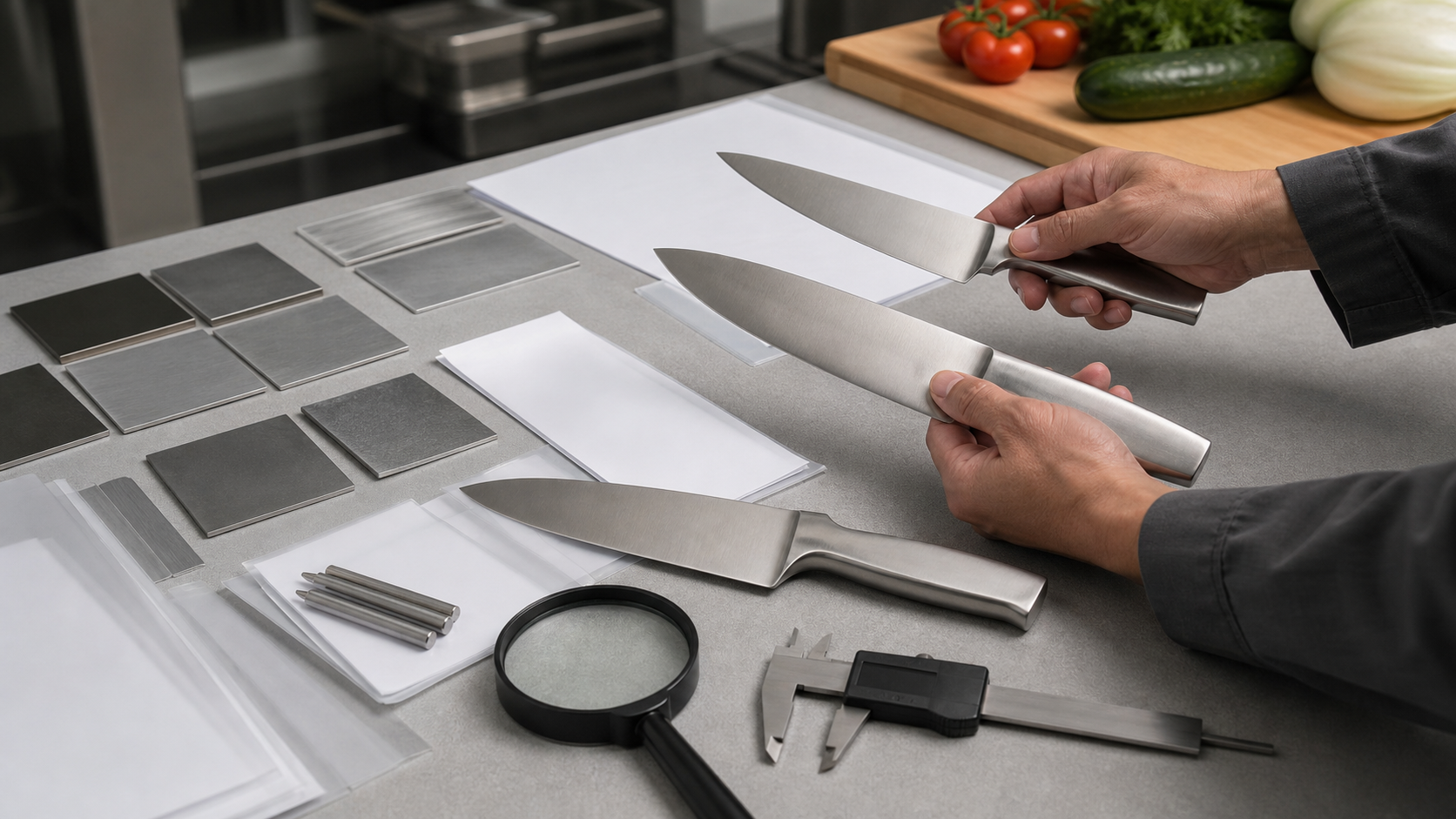 Illustration of a complete buyer evidence package for kitchen knife specifications.