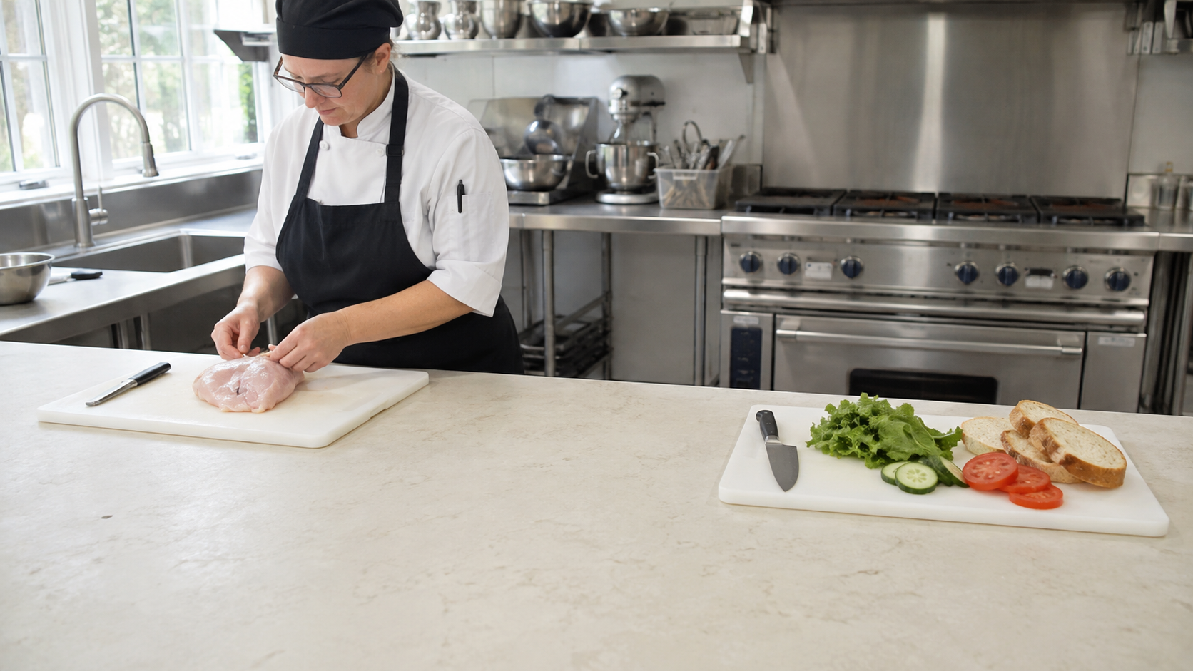 Separate knives and preparation zones for raw and ready-to-eat food handling
