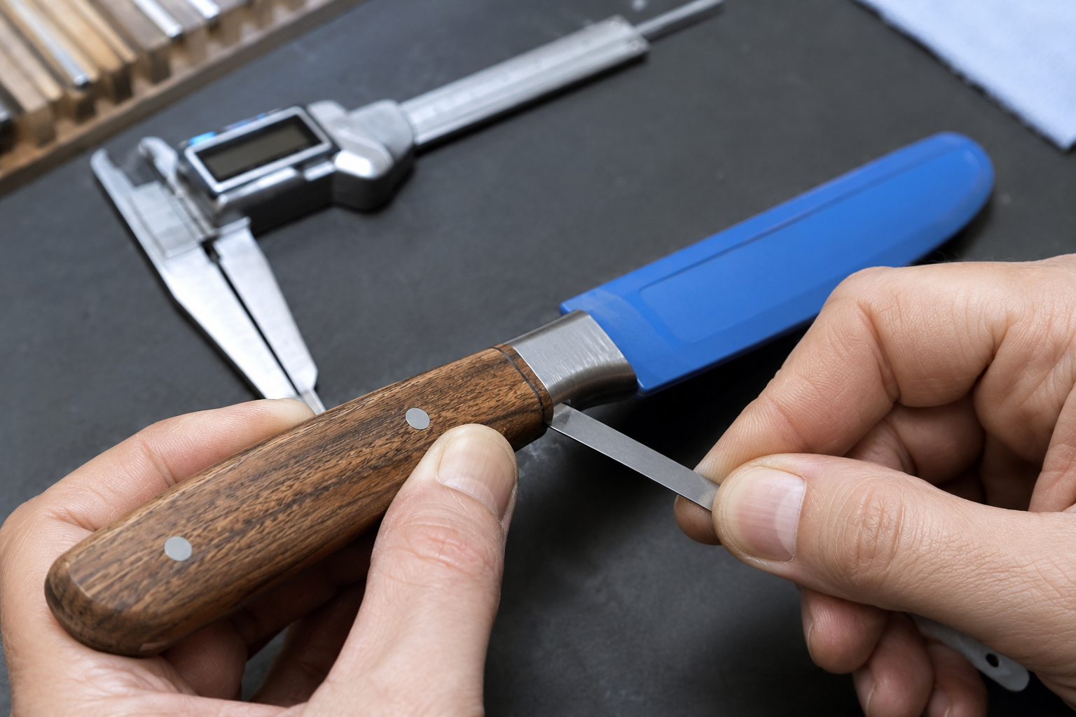 Illustrative inspection setup with a caliper.